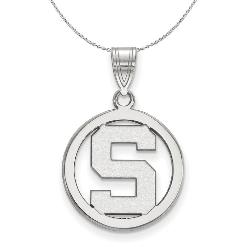 Sterling Silver Michigan State Small Initial S Circle Necklace, 18 In